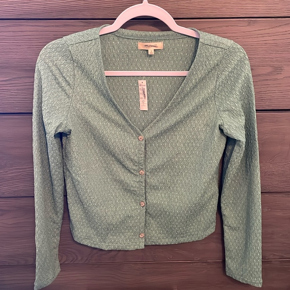 NWT Madewell Button Cropped Long Sleeve Top Sz S
